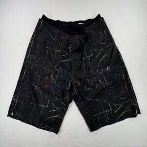 Lululemon Board Shorts Mens 32 Black Abstract Print Swim Surf Quick Dry Stretch